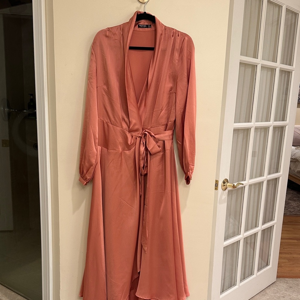 Nasty Gal Terracotta Midi Wrap Dress